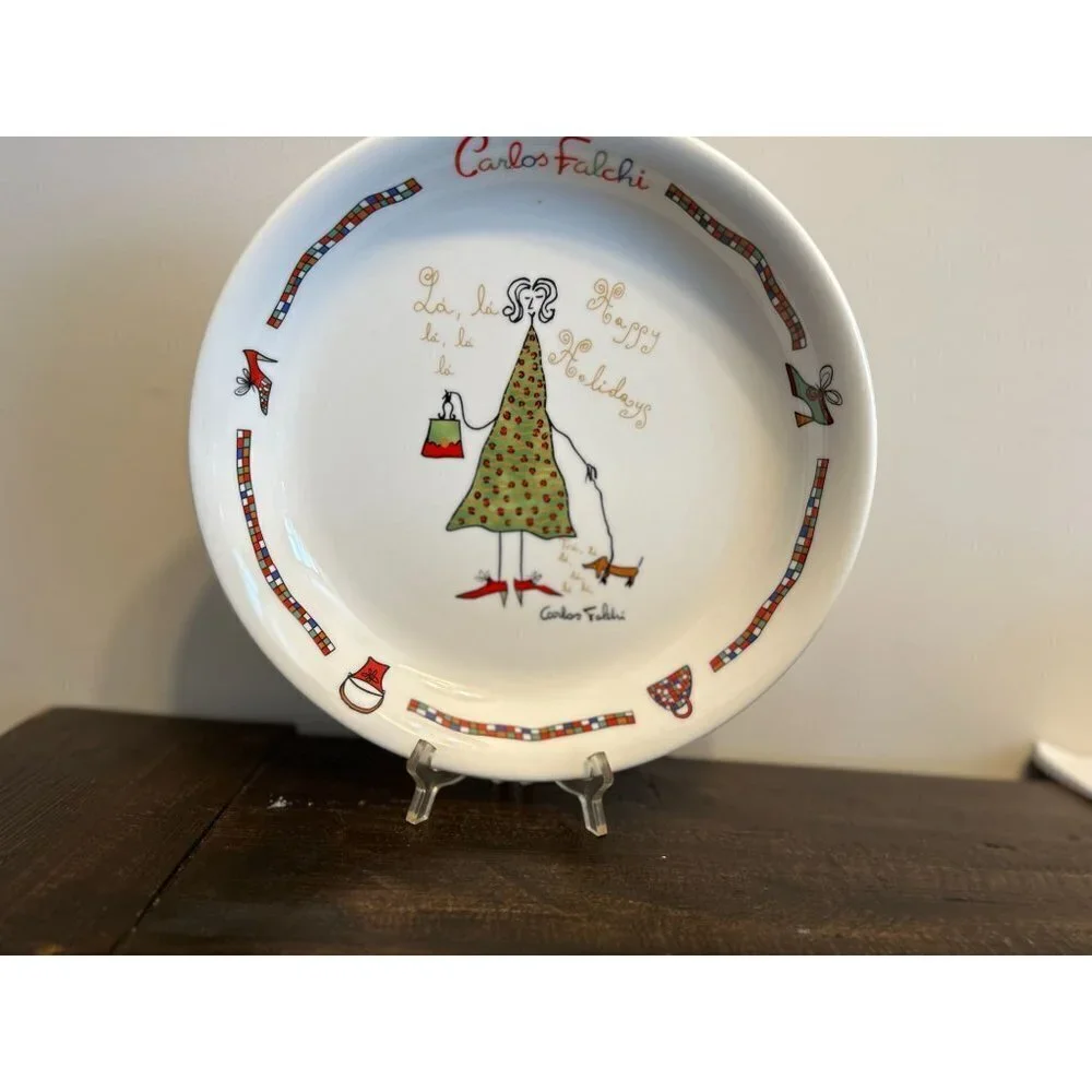 Carlos Falchi Christmas Plate Ceramic White 12
